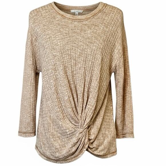 Anthropologie Tan Ribbed Knit Twist Front Long Sleeve Top Women’s Medium - Picture 2 of 7